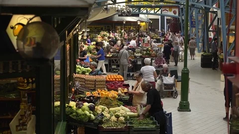 Crowded market hall Stock Footage 78530968