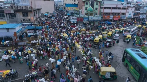Crowded Market Street Bangalore India 4k Timelapse Stock Footage