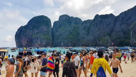 Crowded Maya Beach Stock Photos