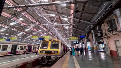 Crowded Mumbai local train station during peak busiest railway stations. Stock Footage 334380605