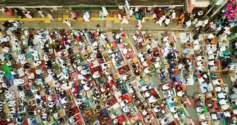 Crowded muslims praying on eid al fitr day Stock Footage 93098124