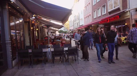 Crowded Oldtown of Düsseldorf Germany Stock Footage 56336734