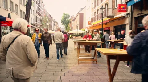 Crowded Oldtown of Düsseldorf Germany Stock Footage 56358189