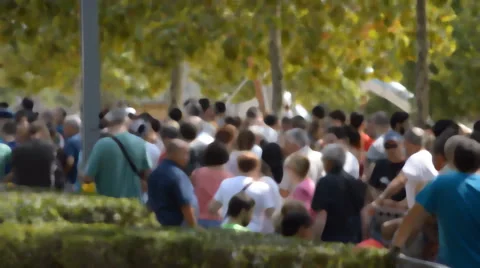 Crowded Park People Queueing Stock Footage 55667823