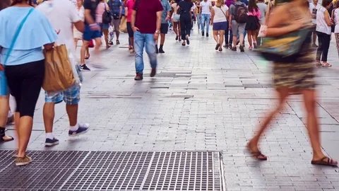 Crowded pedestrian zone in Madrid Stock Footage 75449602