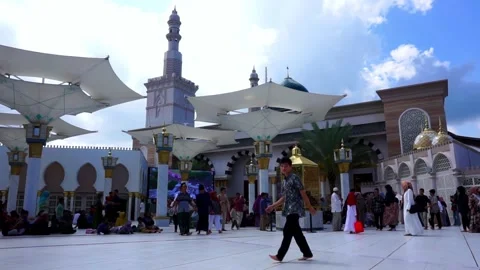 Crowded people at the beautiful Ar-Rahman mosque Stock Footage 274741005