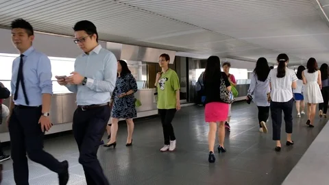 Crowded of people walking the bridge in Central Stock Footage 76460279