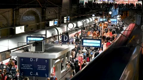 Crowded platform at the main station of Hamburg Stock Footage 164848458