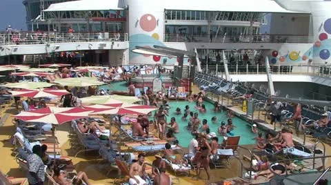Crowded Pool on a Cruise Ship Stock Footage 11237302