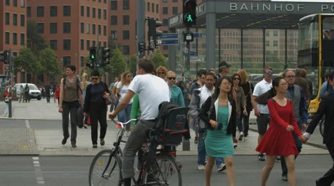 The crowded Postdamer Platz, Berlin Stock Footage 53454846