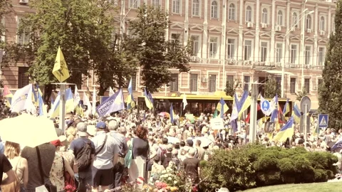 Crowded protest, rally, picket under the government building. Stock Footage 134161915