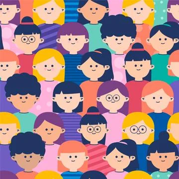 Crowded public of women loop pattern Stock Illustration