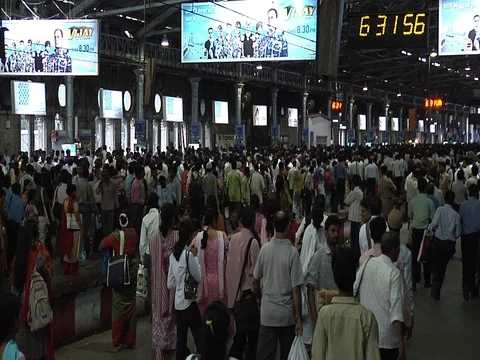 Crowded railway station Stock Footage 91505176