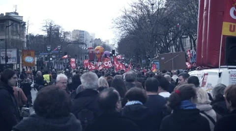 Crowded rally / protest against new el Khomri law, Paris Stock Footage 62583073