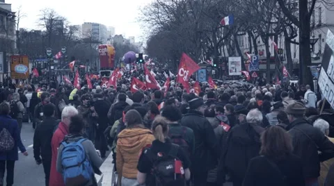 Crowded rally / protest against new el Khomri law, Paris Stock Footage 62583082