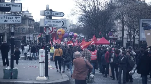 Crowded rally / protest against new el Khomri law, Paris Stock Footage 62583092