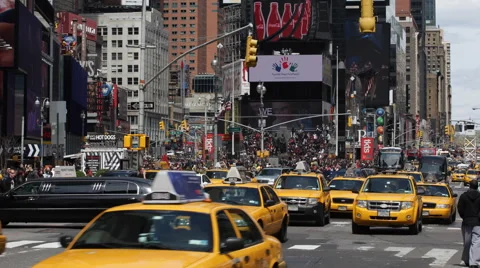 Crowded Rush Hour Cars Traffic Times Square New York City Manhattan Busy Street Stock Footage