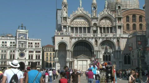 Crowded San Marco Saint Mark's Square in Venice, Italy Stock Footage 717531