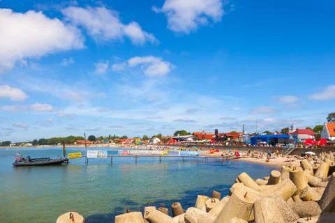 Crowded sandy beach Stock Photos