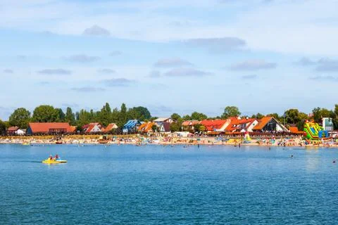 Crowded sandy beach Stock Photos