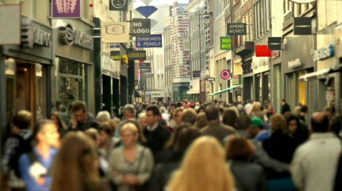 Crowded shopping street in Amsterdam (HD) Stock Footage