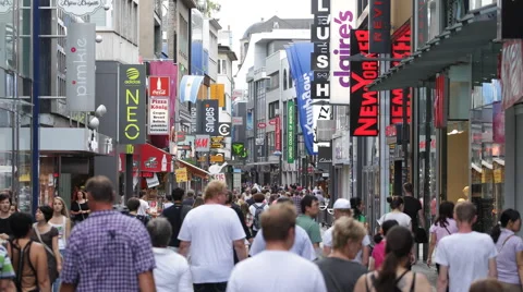 Crowded Shopping Street Busy Shopper Cologne Pedestrians Passing Traveler People Stock Footage