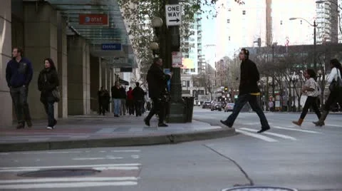 Crowded sidewalk. Crane shot.  Stock Footage 10717864