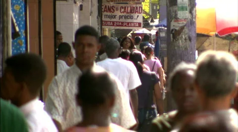 Crowded Sidewalk Dominican Republic Stock Footage 299513