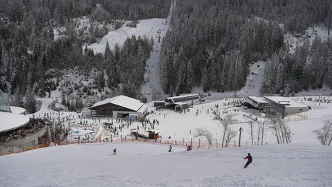 Crowded ski resort Stock Footage 73116358