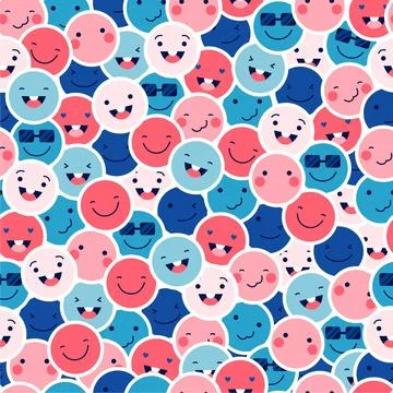 Crowded smiley emoticons pattern template Illustrazione stock