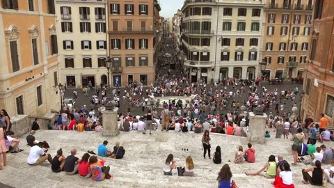 Crowded Spanish Steps Piazza di Spagna in Rome Italy Stock Footage 144041347