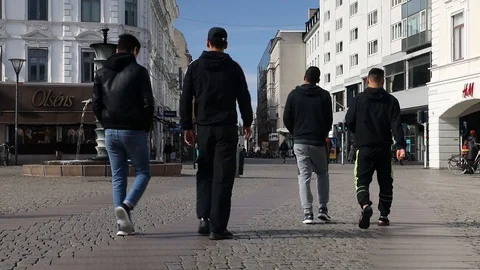 CROWDED STREET IN CENTRAL MALMÖ DURING COVID 19 PANDEMIC Stock Footage 129943265