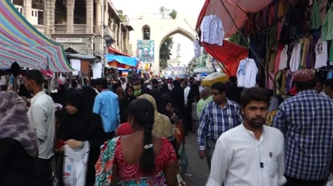 Crowded street of Charminar during Ramadan Stock Footage 52437522