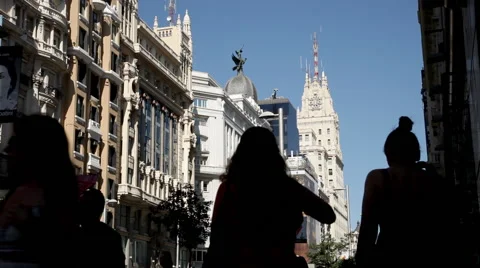 Crowded street in Madrid Stock Footage 68552842