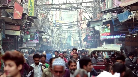 Crowded Street In Old Delhi Stock Footage 83080080