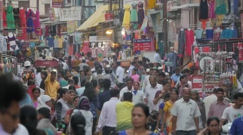 Crowded street with shops,Nashik,India Stock Footage