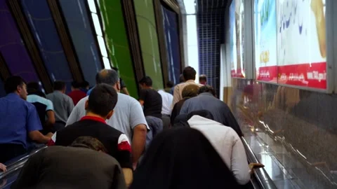 Crowded Subway Train Interior with Passengers in Tehran Metro Iran Stock Footage 332622702