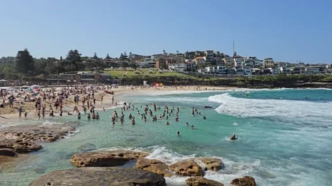 Crowded Surf at Bronte Beach, Bronte Beach, Sydney, Australia 8K Stock Footage 299187894