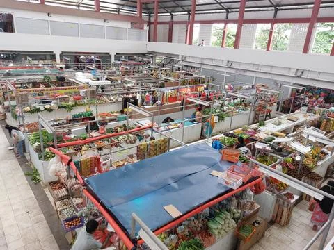 Crowded at traditional fresh market Stock Photos