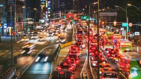 Crowded traffic at night Stock Footage 222392576