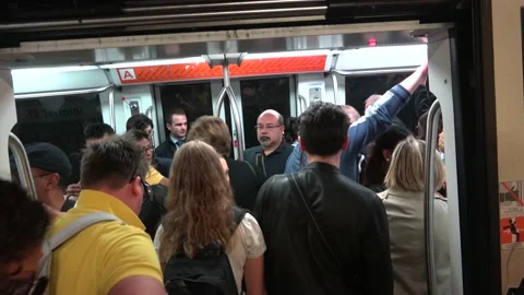 A Crowded Train Inside The Rome Metro In Rome, Italy Stock Footage 154973681