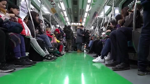 Crowded train in motion Stock Footage 168464956
