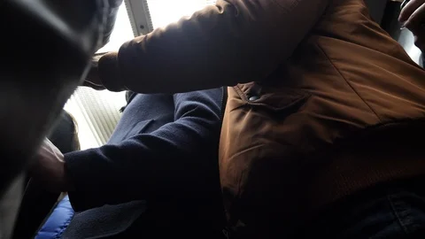 Crowded train in Paris Metro - Subway train interior 스톡 동영상 100880098