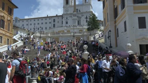 Crowded View Of The Spanish Steps In Rome, Italy Stock Footage 154916736