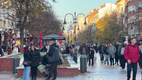 Crowded Vitosha Boulevard Sofia Downtown On A Cloudy Cold Winter Day 스톡 동영상 324170459