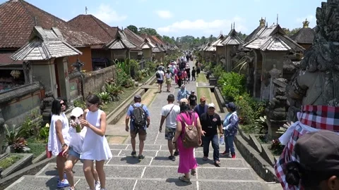 Crowded walkway with tourists exploring the beautiful traditional houses wi.. Stock Footage 310812923