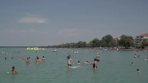 Crowded water, beach Stock Footage