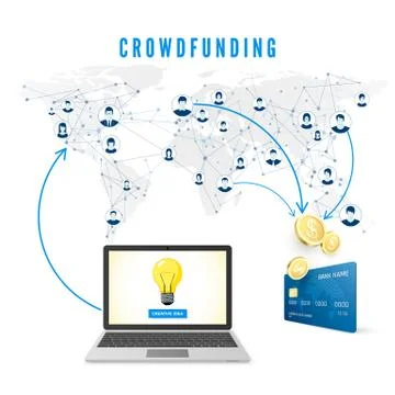 Crowdfunding concept. Idea is share in the network and people donate money fo Stock Illustration