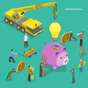 Crowdfunding flat isometric vector concept. Stock Illustration