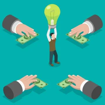 Crowdfunding flat isometric vector concept. Stock Illustration